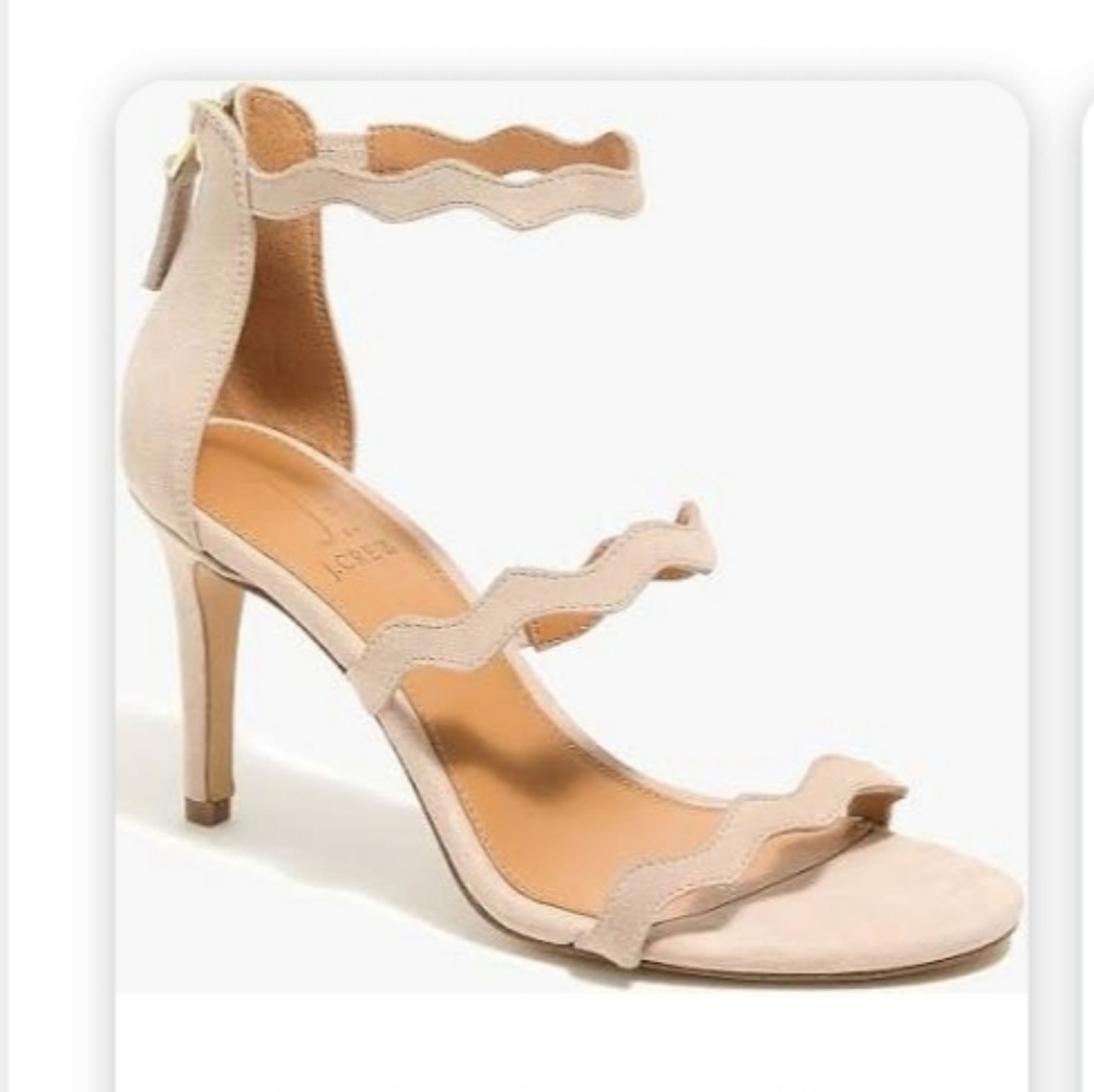 J. Crew three-strap scalloped suede heels Sz 8